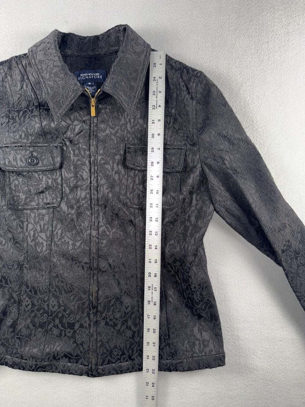 Jones New York Signature Jacket Size M Black Floral Embossed Full Zip - Picture 4 of 9